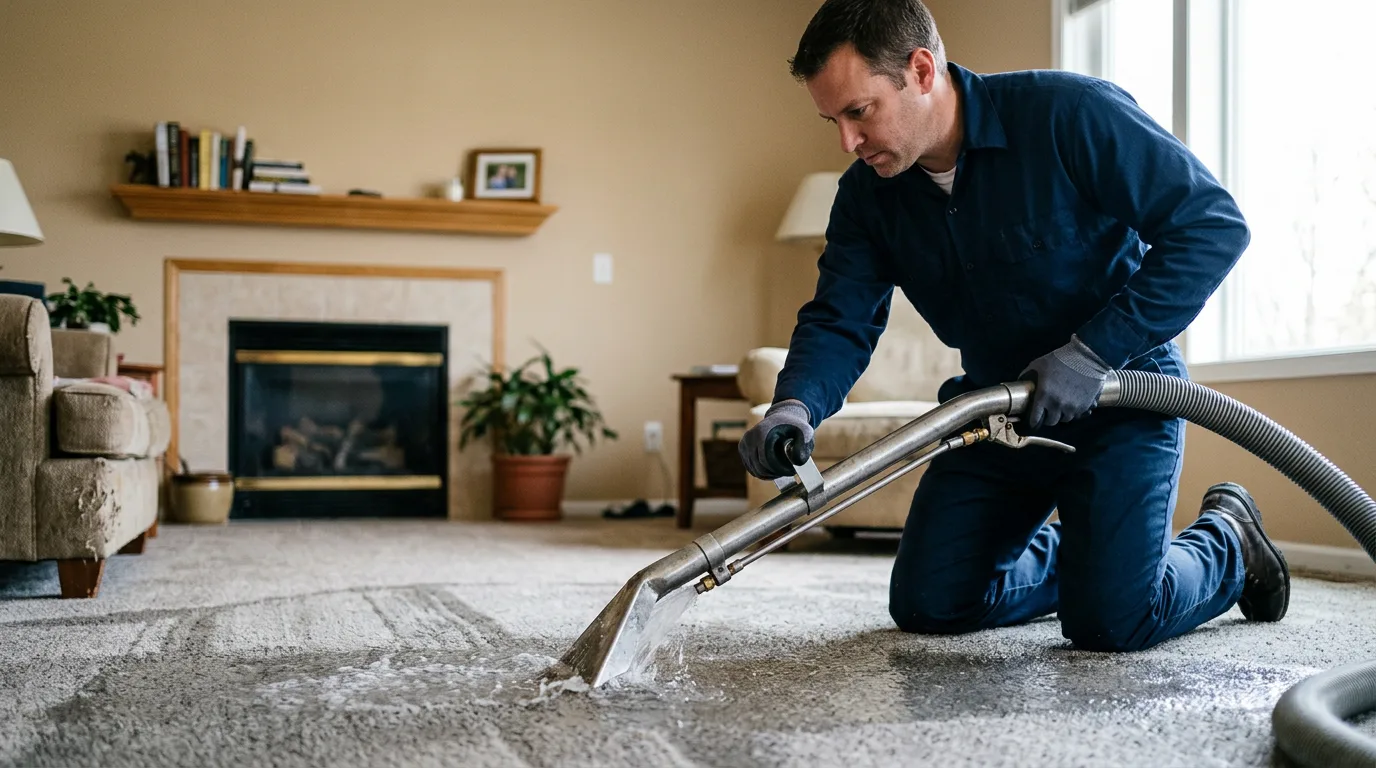Water damage restoration technician working near Wolcott, VT